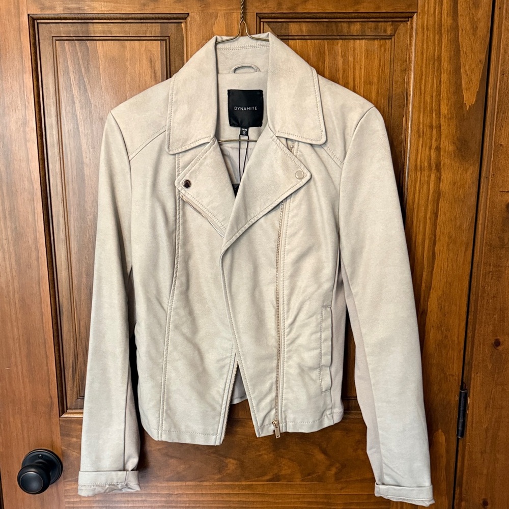 Dynamite Light Taupe Suede-Effect Moto Jacket